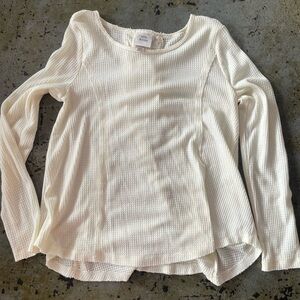 Knox Rose Cream Long Sleeve Waffle Knit Top with Tie Detail in Back Size Medium